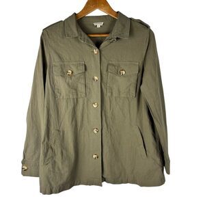 Hem & Thread Women's M Cotton Green Long‎ Sleeve Shirt Military Outdoor Style